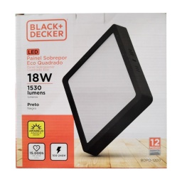 PANEL LED NEGRO APLICAR 18W LUZ FRIA CUADRADO 211 x 211 x 27 mm BLACK + DECKER