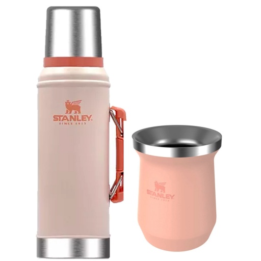 COMBO STANLEY TERMO ACERO INOX. 940 ML.+ MATE  ROSA