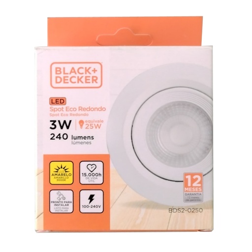 Plafon Led Tipo Dicroica De Embutir 3w Luz Calida BLACK + DECKER