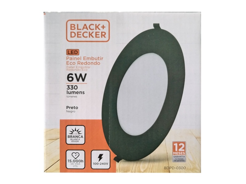 PLAFON PANEL LED NEGRO EMBUTIR 6W CLIDO REDONDO 12X2 CM BLACK + DECKER